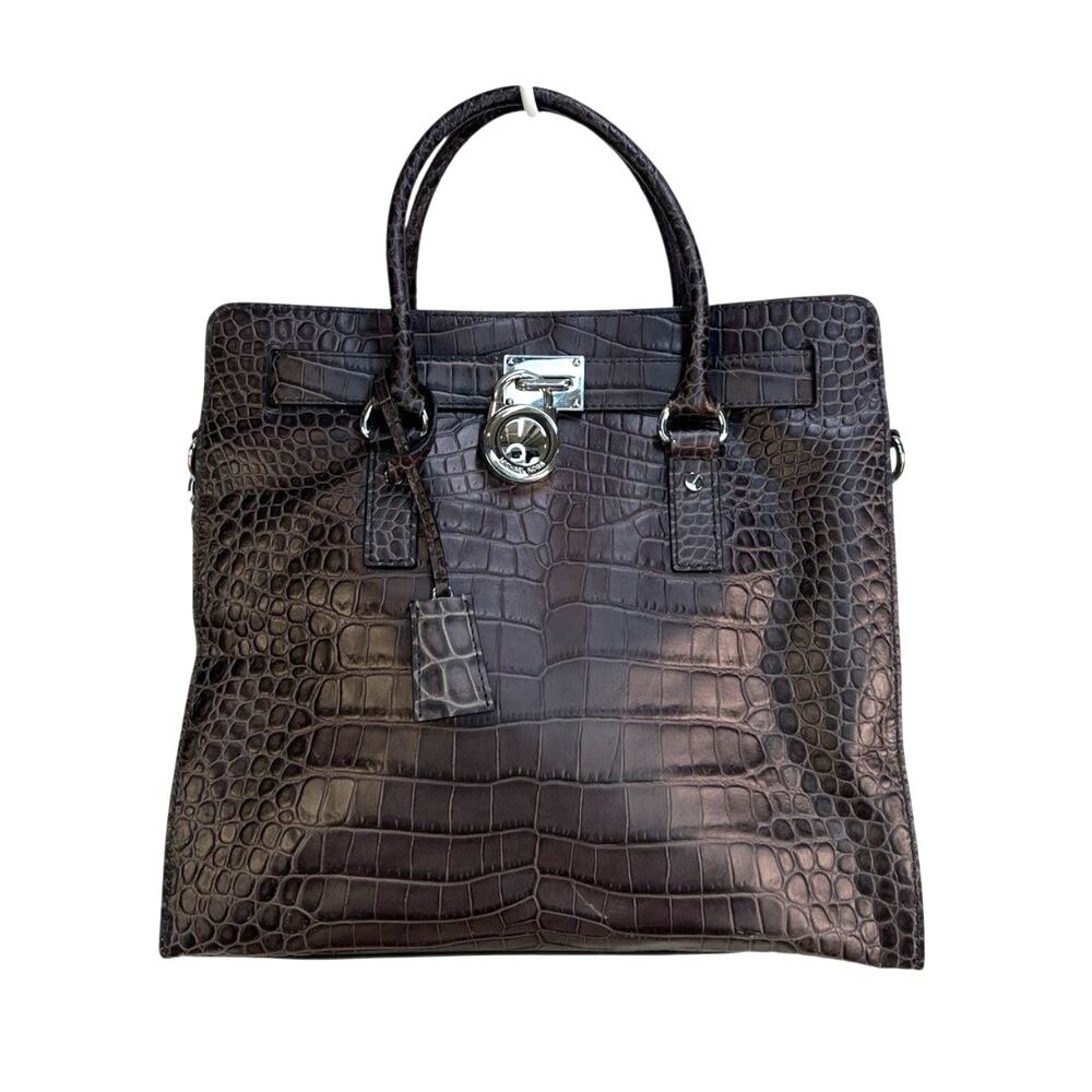 Michael Kors Hamilton Tote Gray Croco Embossed Leather Bag